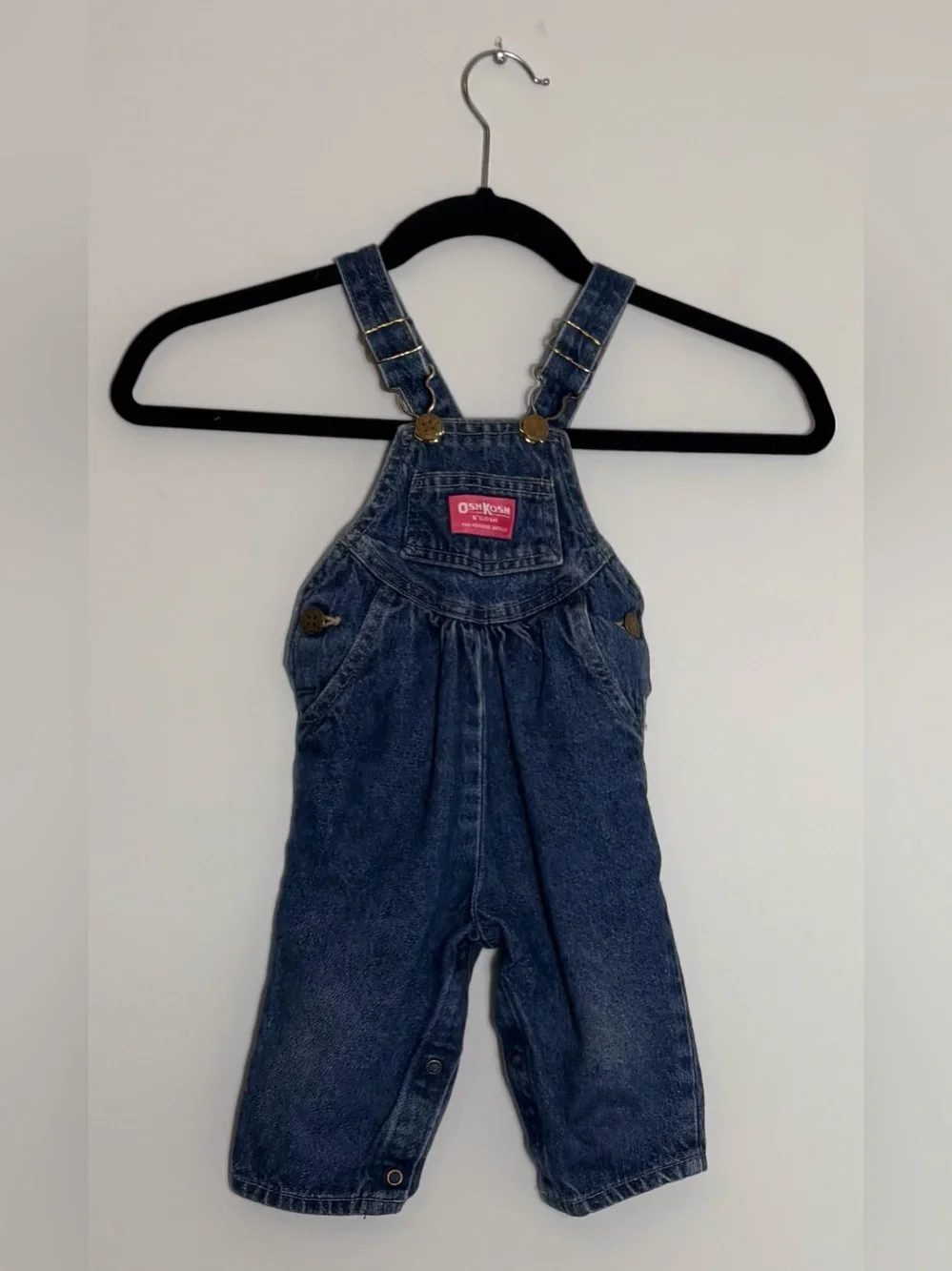 Vintage OshKosh B’gosh Baby Girl Denim Overalls 12 Months Pink Tag made in USA